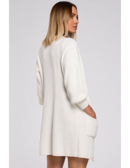 M538 Dryžuotas megztinis su kišenėmis - ekru spalvos