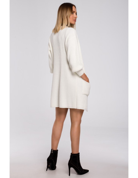 M538 Dryžuotas megztinis su kišenėmis - ekru spalvos