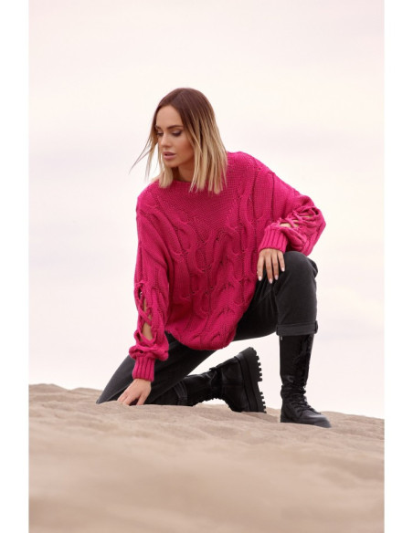 M539 Megztinis su skylutėmis ant rankovių - fuksija