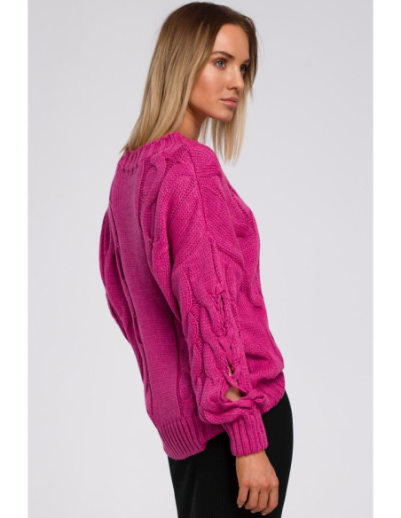 M539 Megztinis su skylutėmis ant rankovių - fuksija