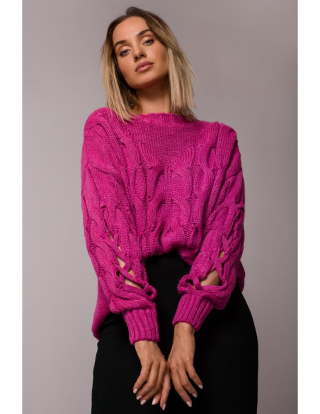 M539 Megztinis su skylutėmis ant rankovių - fuksija