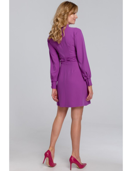 K078 Suknelė su margu diržu - levandų spalvos