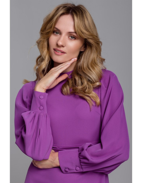 K078 Suknelė su margu diržu - levandų spalvos