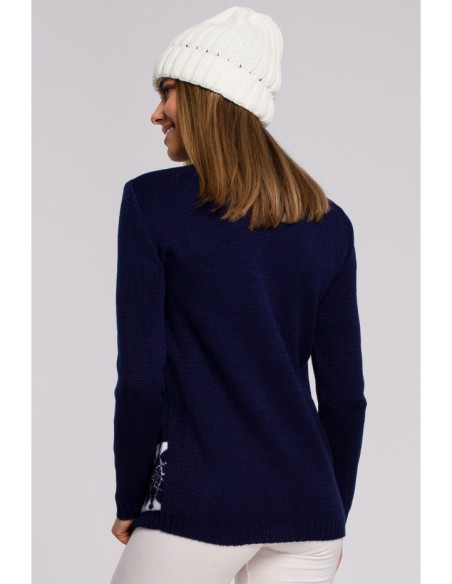 MXS04 Kalėdinis džemperis su elniais - tamsiai mėlynas