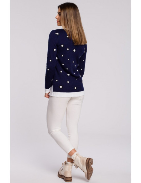 MXS06 Kalėdinis megztinis su pingvinu - tamsiai mėlynas