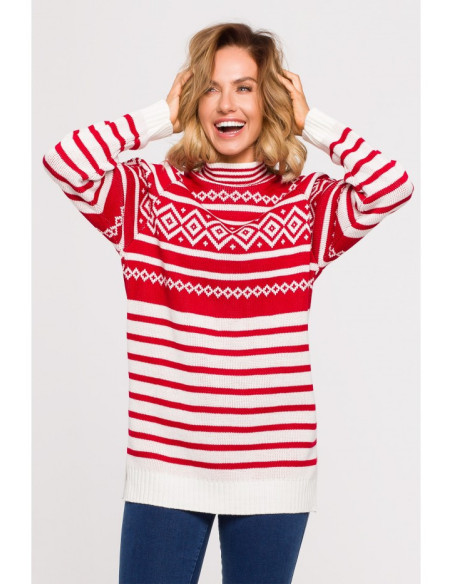 MXS08 Ilgas megztinis su golfu - raudonas