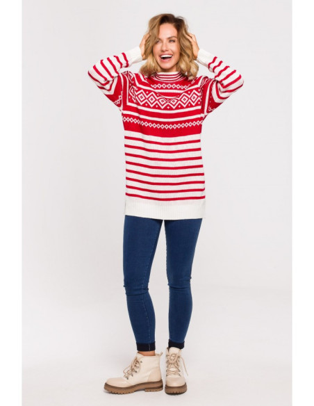 MXS08 Ilgas megztinis su golfu - raudonas