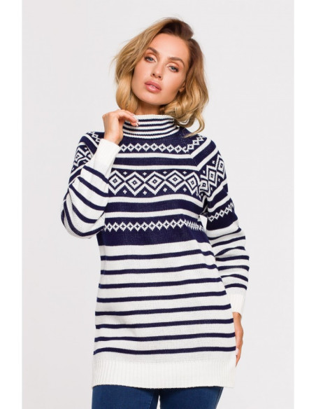 MXS08 Ilgas megztinis su golfu - tamsiai mėlynas