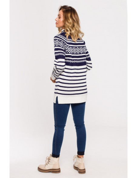 MXS08 Ilgas megztinis su golfu - tamsiai mėlynas