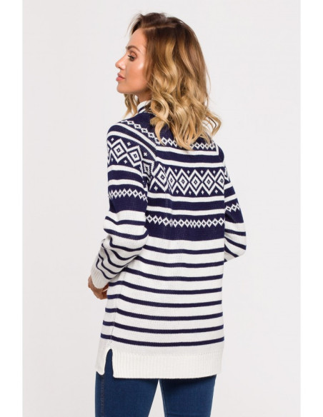 MXS08 Ilgas megztinis su golfu - tamsiai mėlynas