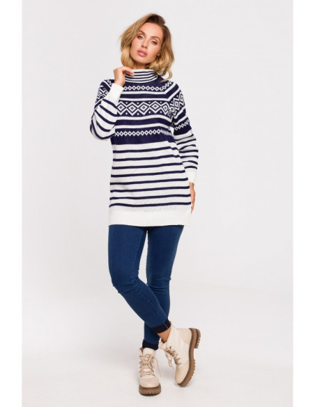 MXS08 Ilgas megztinis su golfu - tamsiai mėlynas