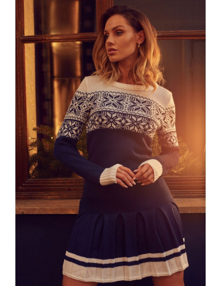 MXS01 Kalėdinė megztinė suknelė - tamsiai mėlyna