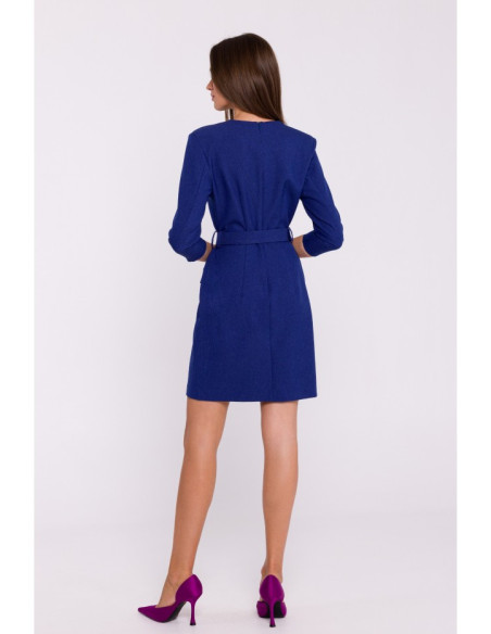 S369 Trumpa suknelė su diržu - mėlyna