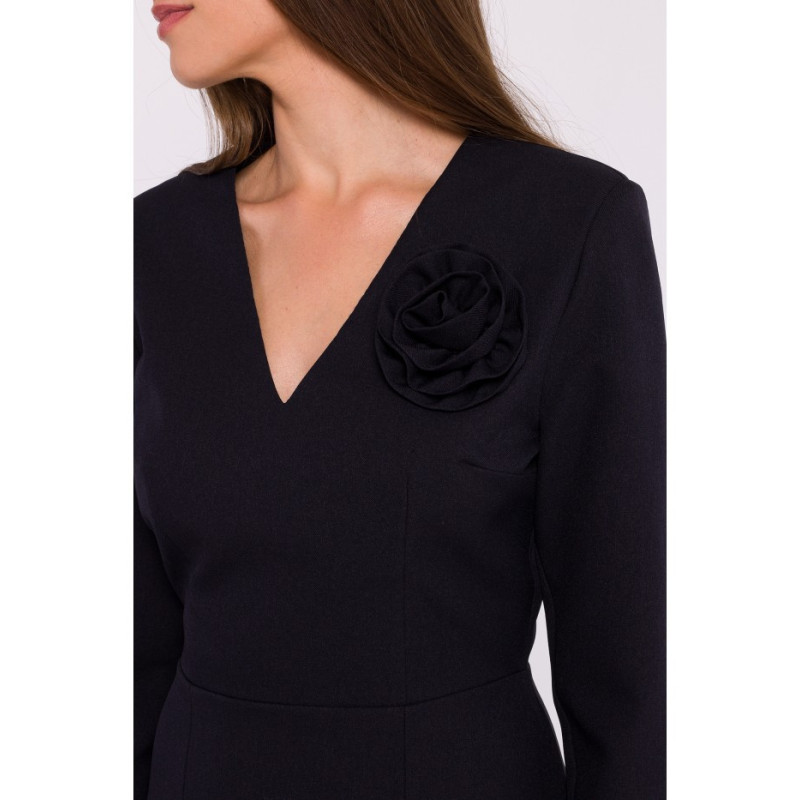 S372 Midi suknelė su gėlėmis - juoda 2