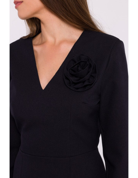 S372 Midi suknelė su gėlėmis - juoda