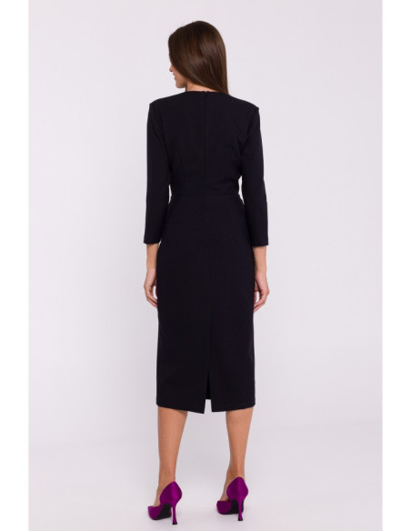 S372 Midi suknelė su gėlėmis - juoda