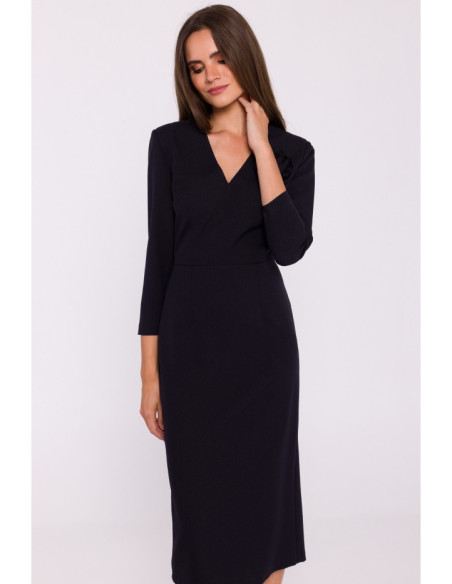 S372 Midi suknelė su gėlėmis - juoda