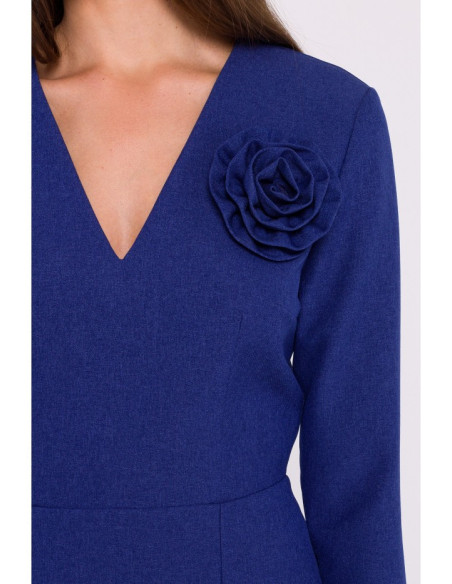 S372 Midi suknelė su gėlėmis - mėlyna