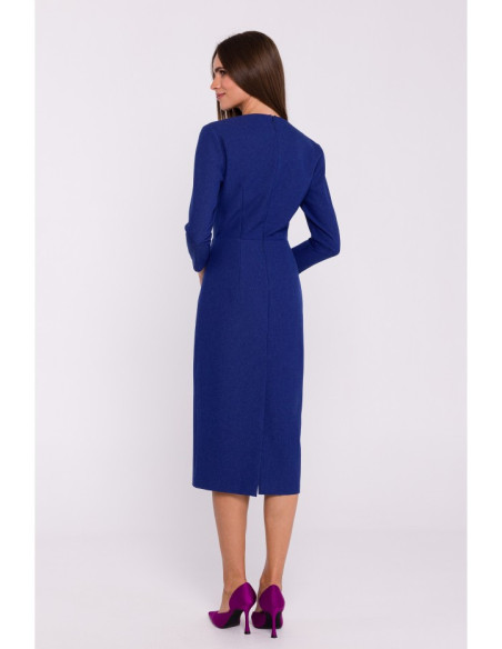 S372 Midi suknelė su gėlėmis - mėlyna