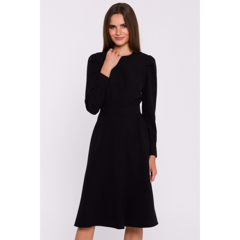 S378 Suknelė ilgomis rankovėmis ir diržu - juoda 2
