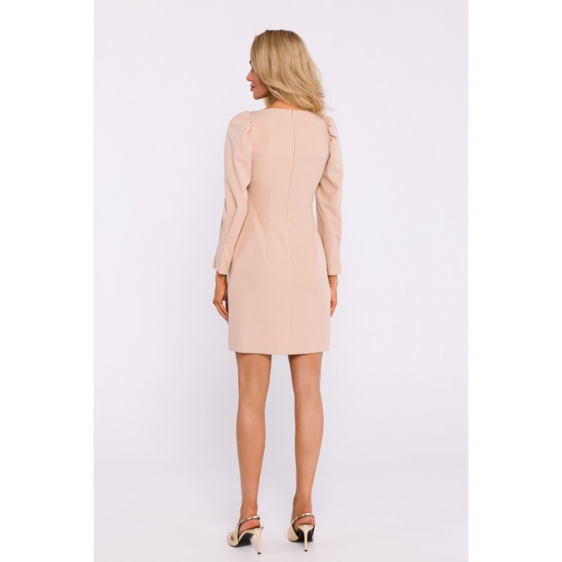 M836 Mini suknelė su gilia iškirpte - smėlio spalvos 2
