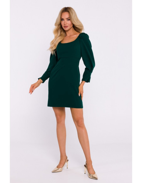 M836 Mini suknelė su gilia iškirpte - butelio žalios spalvos