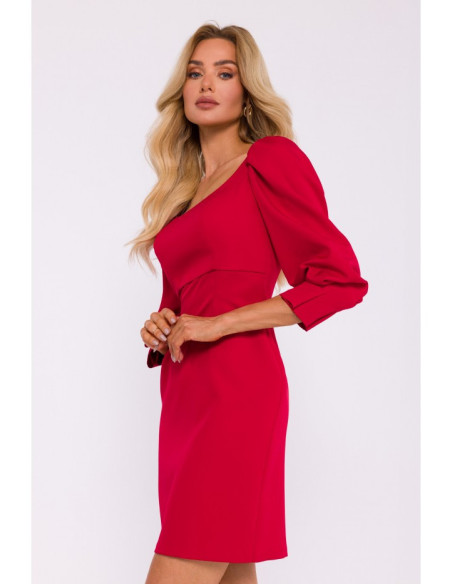 M836 Mini suknelė su gilia iškirpte - raudona