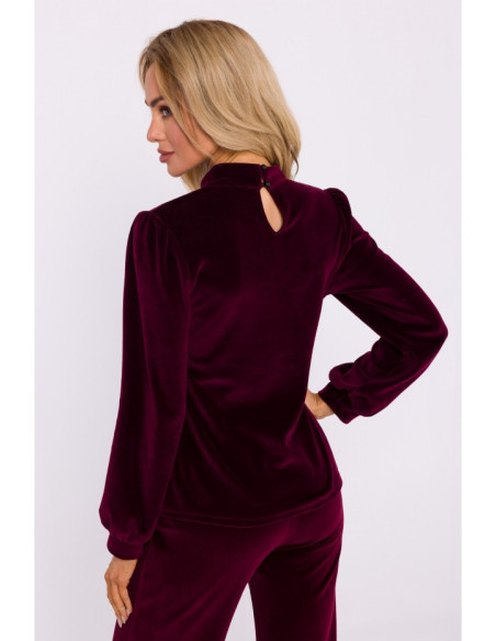 M831 Velūro palaidinė su iškirpte - bordo spalvos