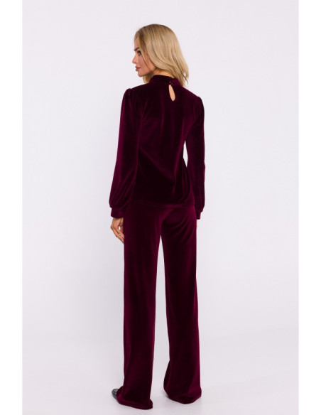 M831 Velūro palaidinė su iškirpte - bordo spalvos