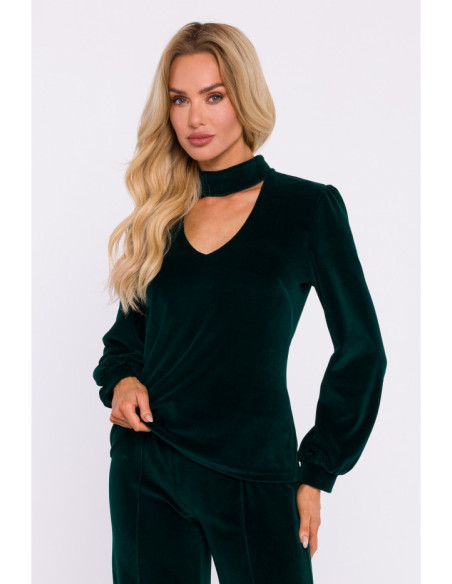 M831 Veliūrinė palaidinė su iškirpte - žalia