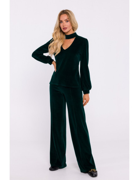 M831 Veliūrinė palaidinė su iškirpte - žalia