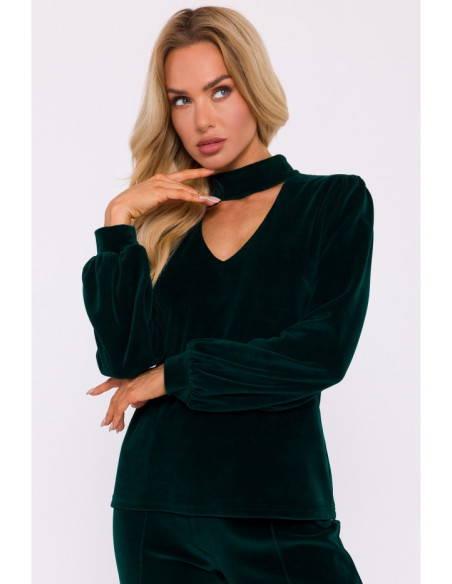 M831 Veliūrinė palaidinė su iškirpte - žalia