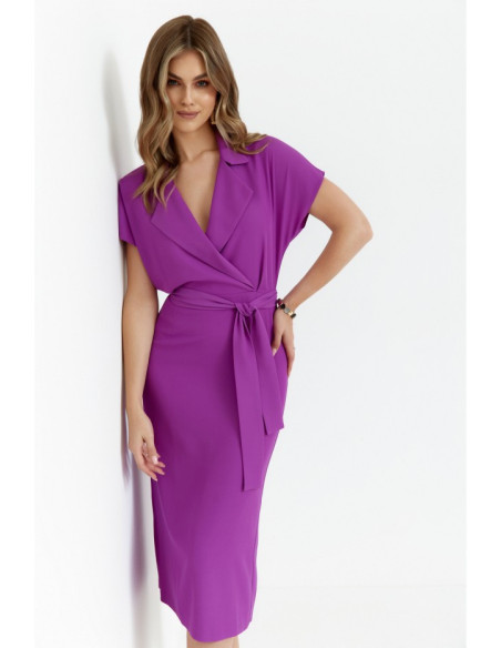 S363 Midi suknelė su apykakle - levandų spalvos