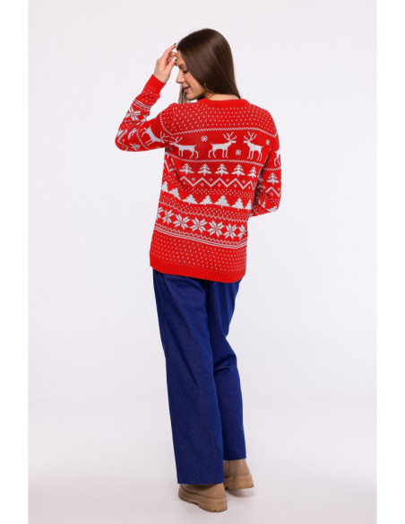 MXS09 Kalėdinis tiesaus kirpimo megztinis - raudonas