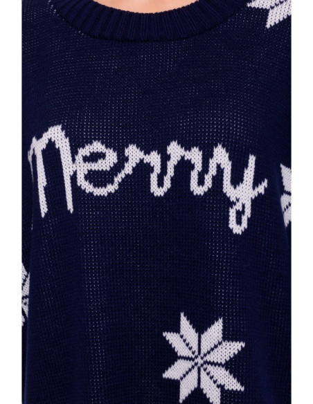 MXS10 Kalėdinis oversize džemperis - tamsiai mėlynas