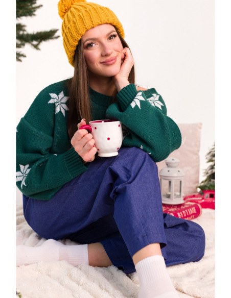 MXS10 Kalėdinis oversize megztinis - žalias