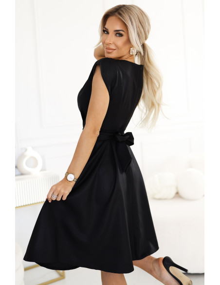  348-10 SCARLETT flared dress with a neckline - black with glitter 