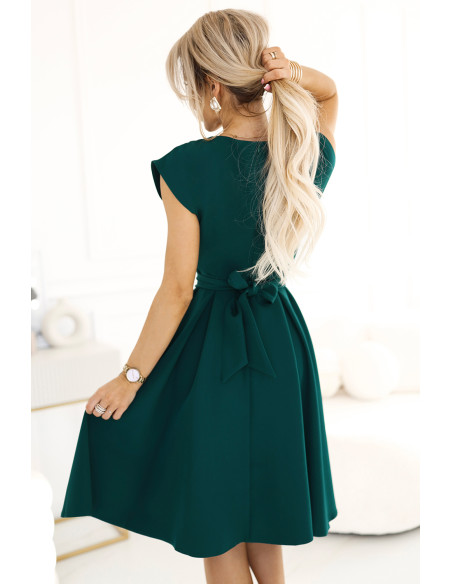  348-11 SCARLETT - flared dress with a neckline - green 