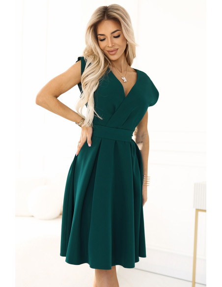  348-11 SCARLETT - flared dress with a neckline - green 