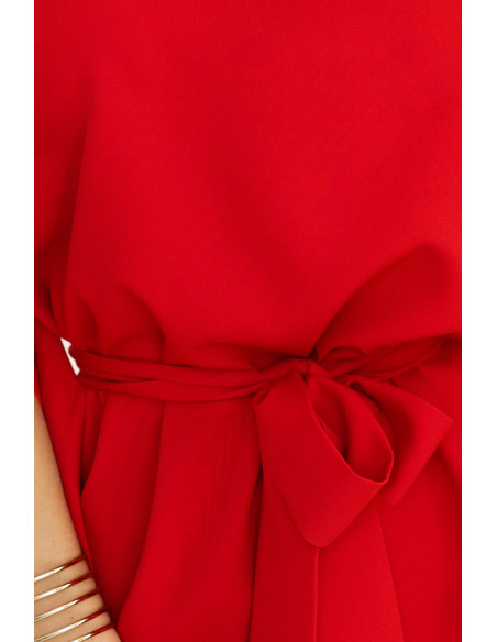  287-35 SOFIA Butterfly Dress with Waist Tie - Red 