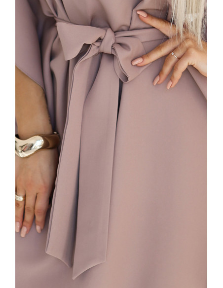  287-37 SOFIA Butterfly dress with a binding at the waist - MOCHA MOUSSE 