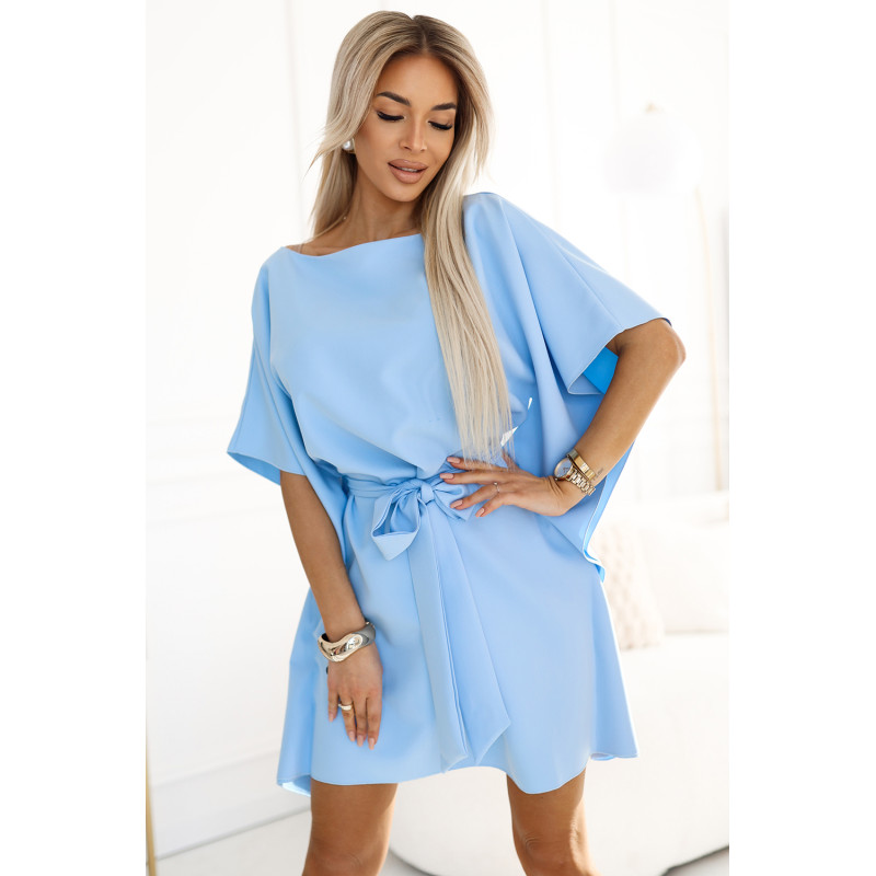  287-36 SOFIA Butterfly Dress with Waist Tie - Pastel Blue 