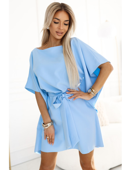  287-36 SOFIA Butterfly Dress with Waist Tie - Pastel Blue 