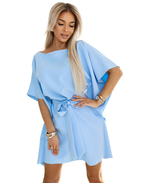  287-36 SOFIA Butterfly Dress with Waist Tie - Pastel Blue 