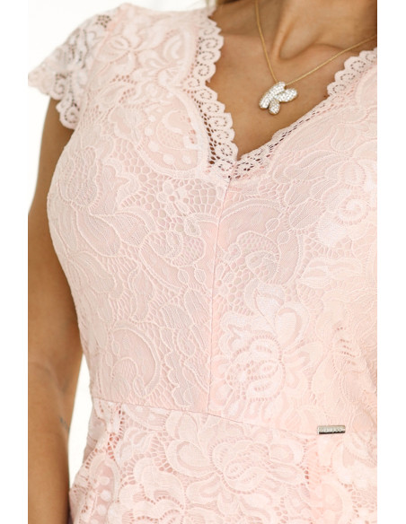  316-10 Lace dress with short sleeves and neckline - peach 
