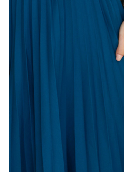  311-17 LILA Classic pleated dress with short sleeves and a belt - sea color 