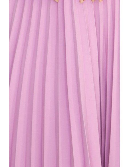  311-18 LILA Classic pleated dress with short sleeves and a belt - heather color 