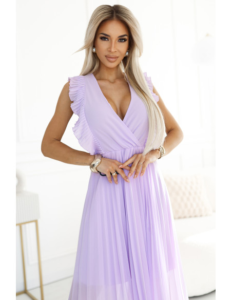  315-7 EMILY Pleated dress with frills and neckline - heather color 