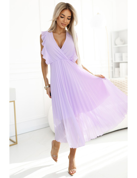  315-7 EMILY Pleated dress with frills and neckline - heather color 