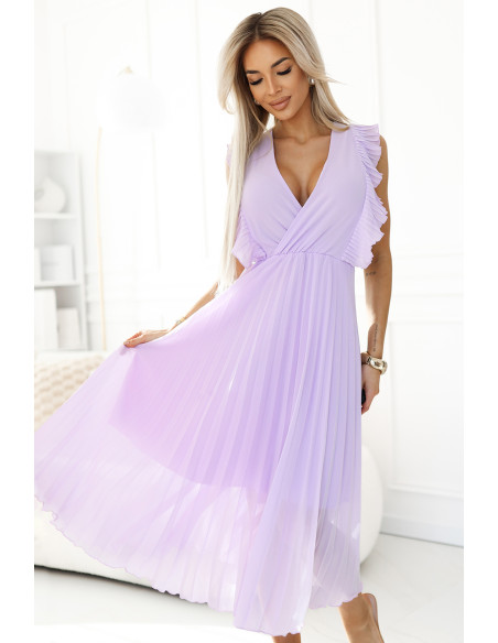  315-7 EMILY Pleated dress with frills and neckline - heather color 